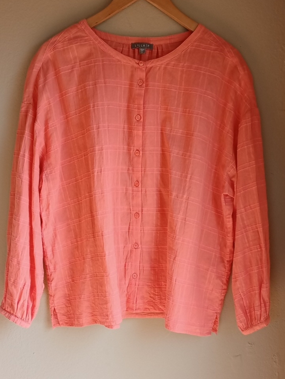 Lilla P Coral Cotton Long Sleeve Bitton Up Flowy Top Size XL